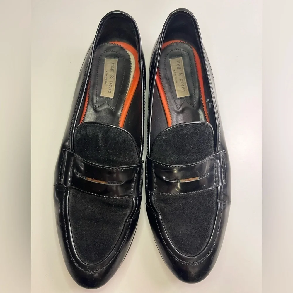 Rag & Bone Black Patent Leather and Suede Dina Penny Loafers EU 37.5 US 7 Classy